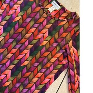 Alfred Dunner Top Womens L Multicolor Geometric Chevron 3/4 Sleeve Studded